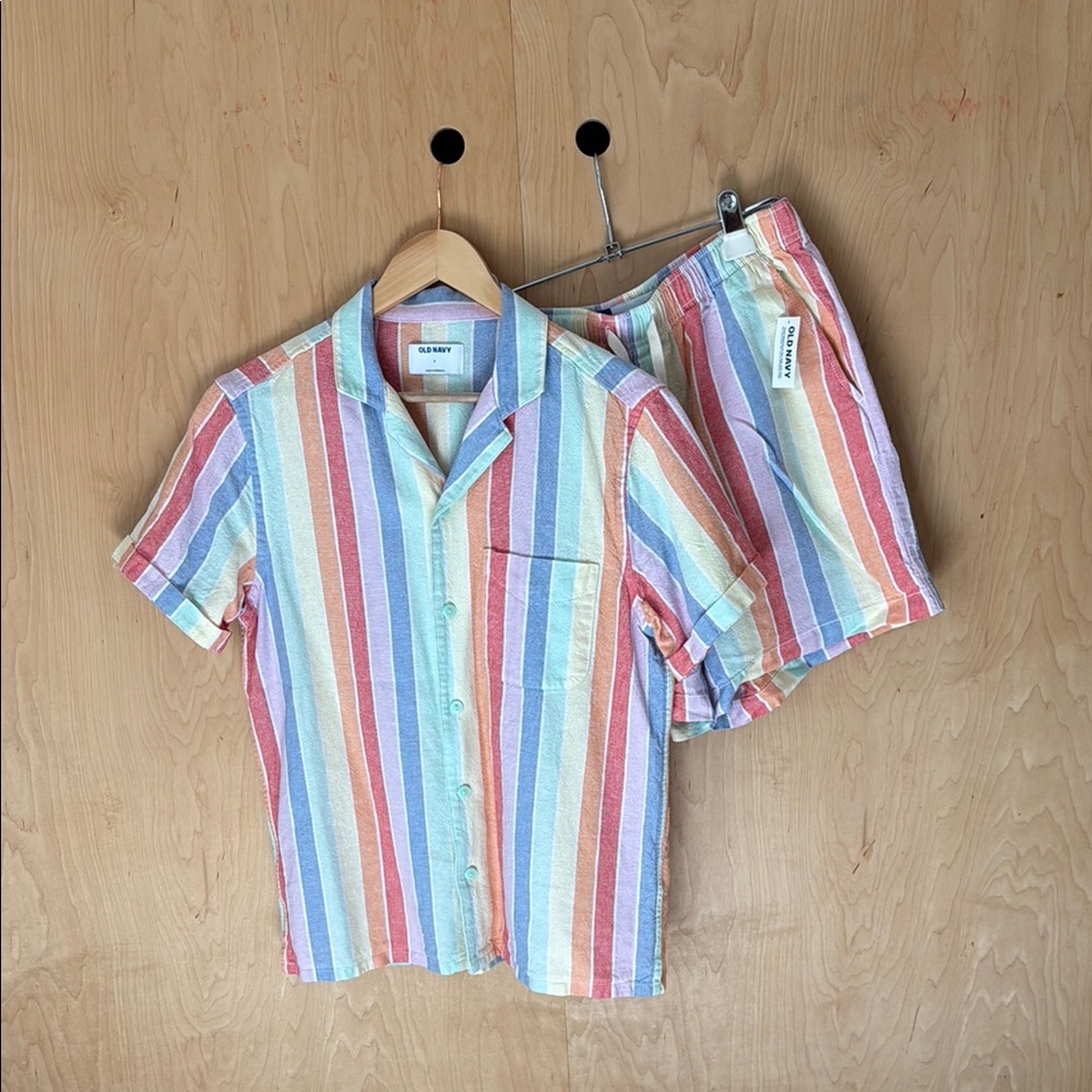Old Navy Rainbow Linen-Blend Resort Shirt and Shorts Set